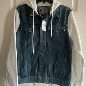 Brooklyn Cloth Denim Hooded Jacket with Gray Sleeves